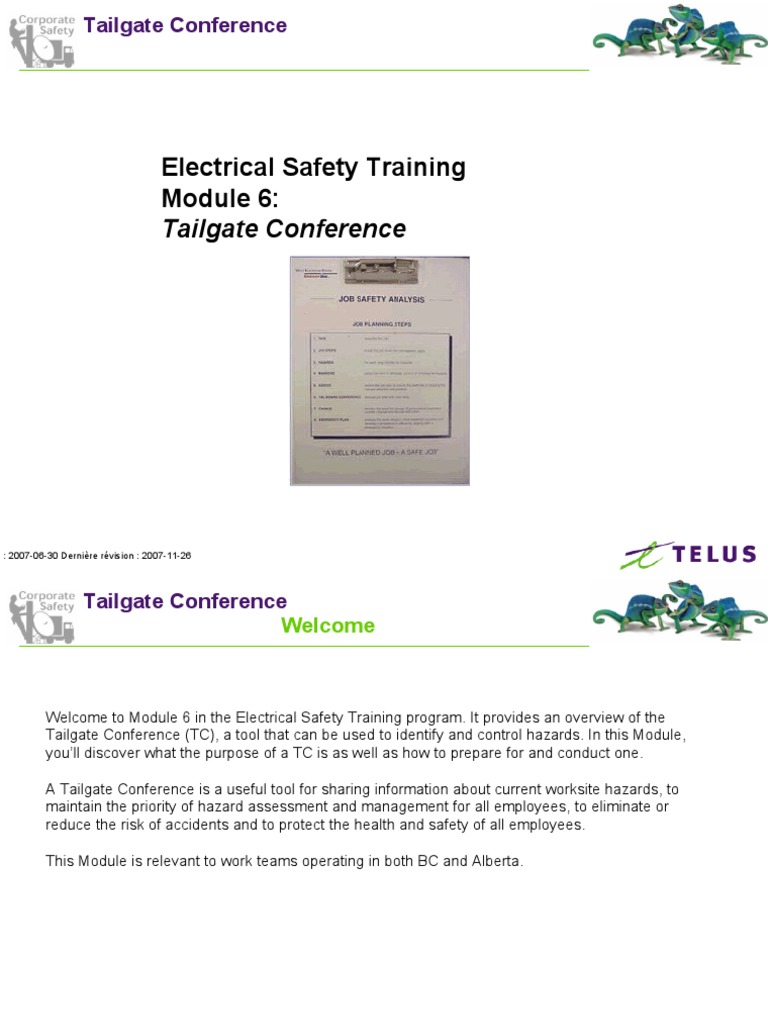 Electrical Safety Training Tailgate Conference PDF Risk Hazards