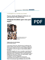 Folha de S.Paulo - Conferência Contra Racismo: Delegação Brasileira Quer Cotas para Negros - 22:08:2