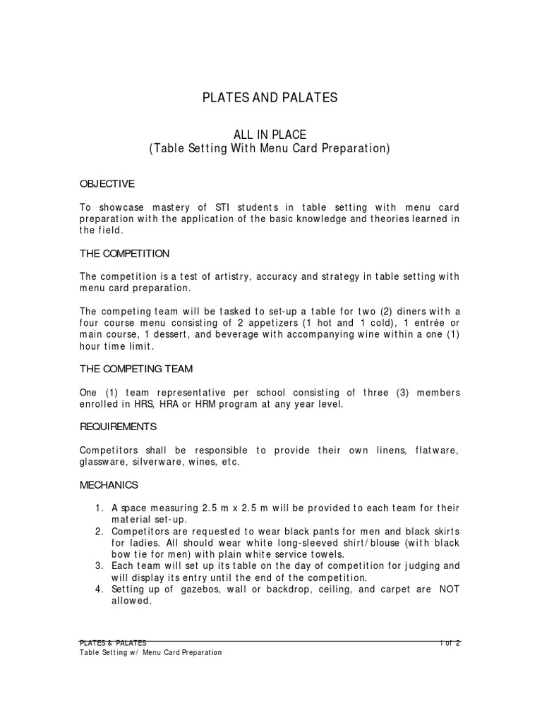 Plates and Palates All in Place (Table Setting With Menu Card