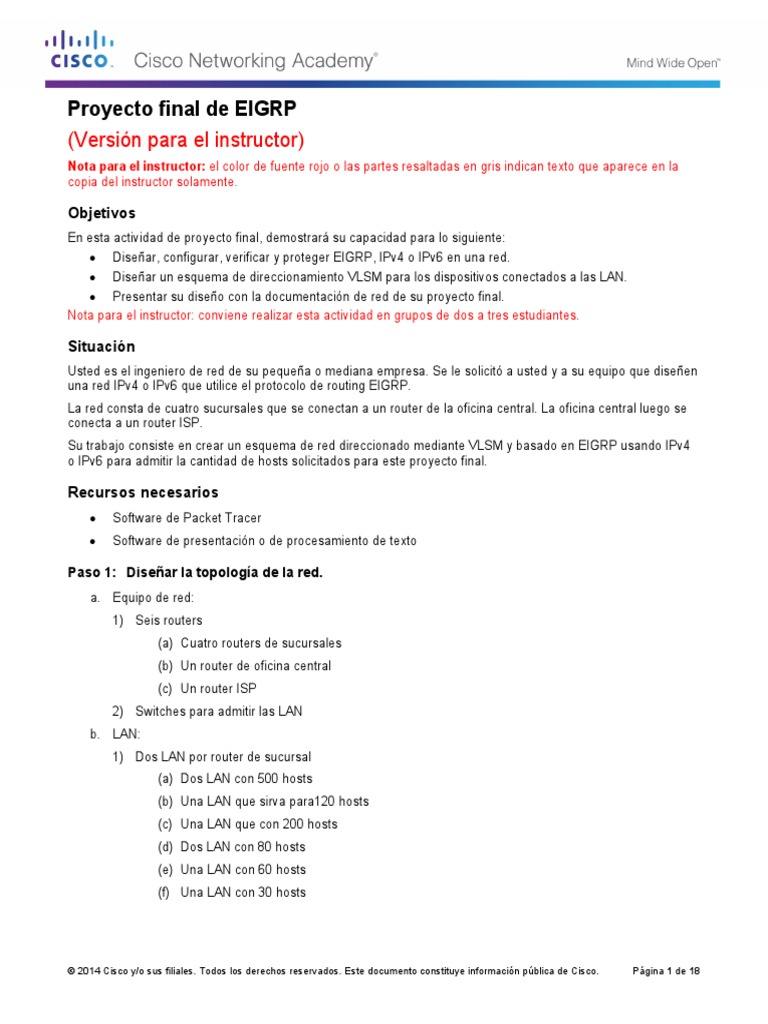 9.3.1.2 EIGRP Capstone Project Instructions IG PDF | PDF | Enrutador ...