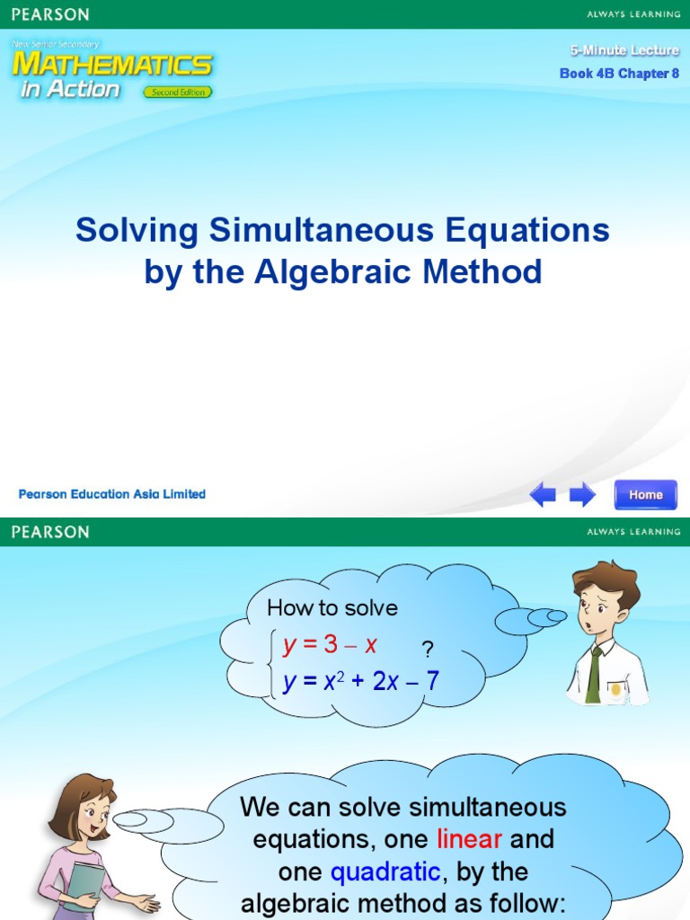 Algebraic Simultaneous Equations | PDF | Quadratic Equation | Equations