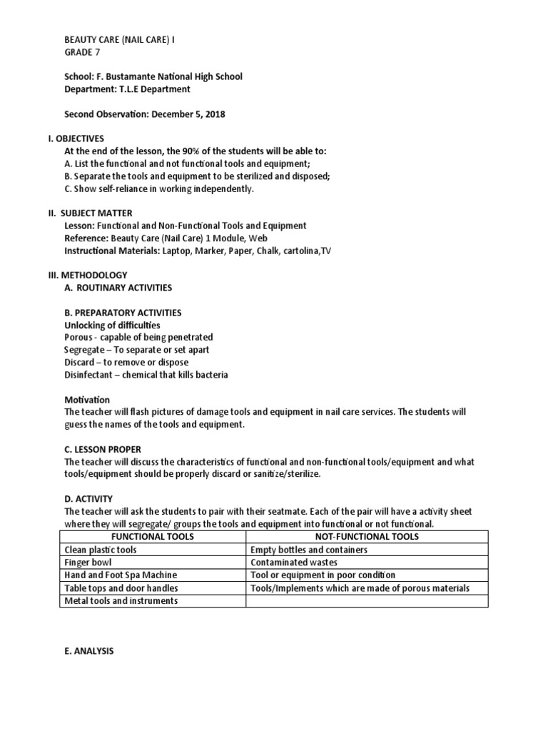 Functional and NonFunctional Tools and Equipment in Nail Care Services