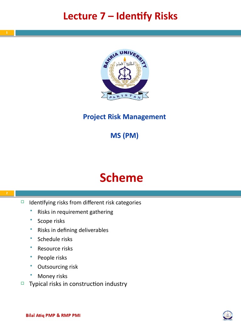 Lecture 7 - Identify Risks: Project Risk Management Ms (PM) | PDF ...