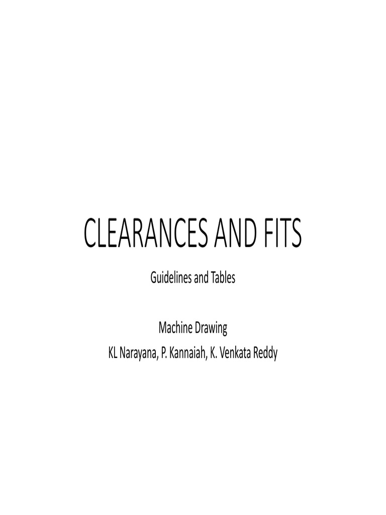 Clearances and Fits: Guidelines and Tables Machine Drawing KL Narayana ...
