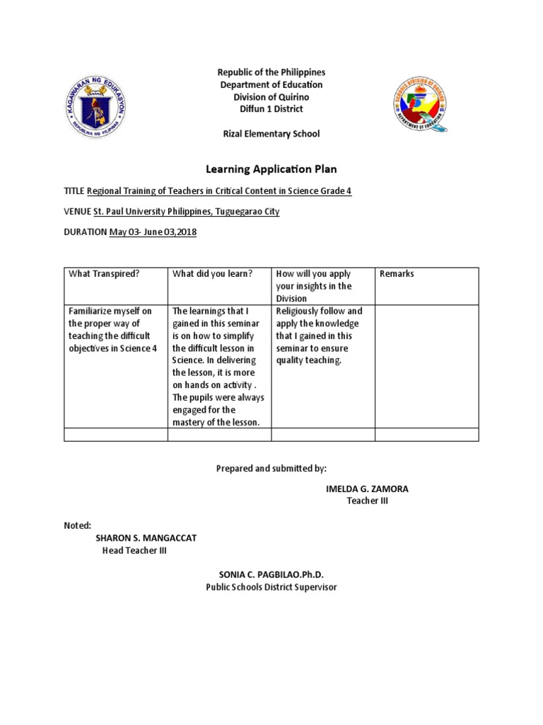 Learning Application Plan | PDF