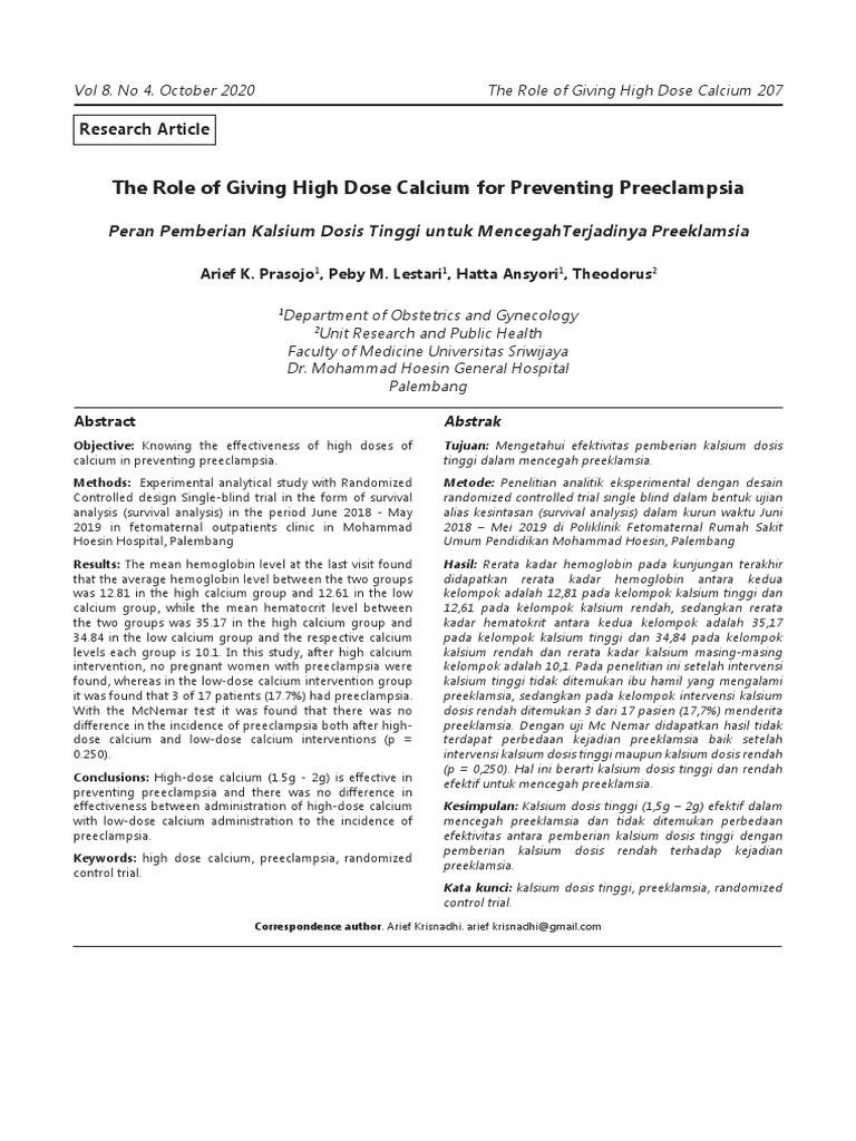 The Role of Giving High Dose Calcium For Preventing Preeclampsia | PDF ...