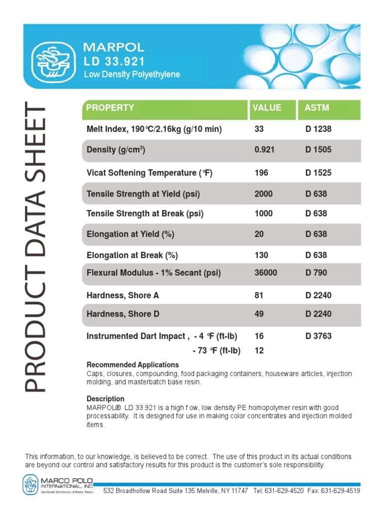 Low Density Polyethylene: Property Value Astm | PDF