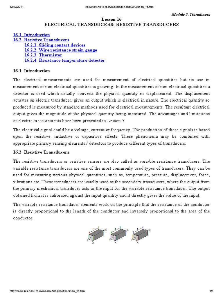 Electrical Resistive Transducers Guide | PDF | Electrical Resistance ...