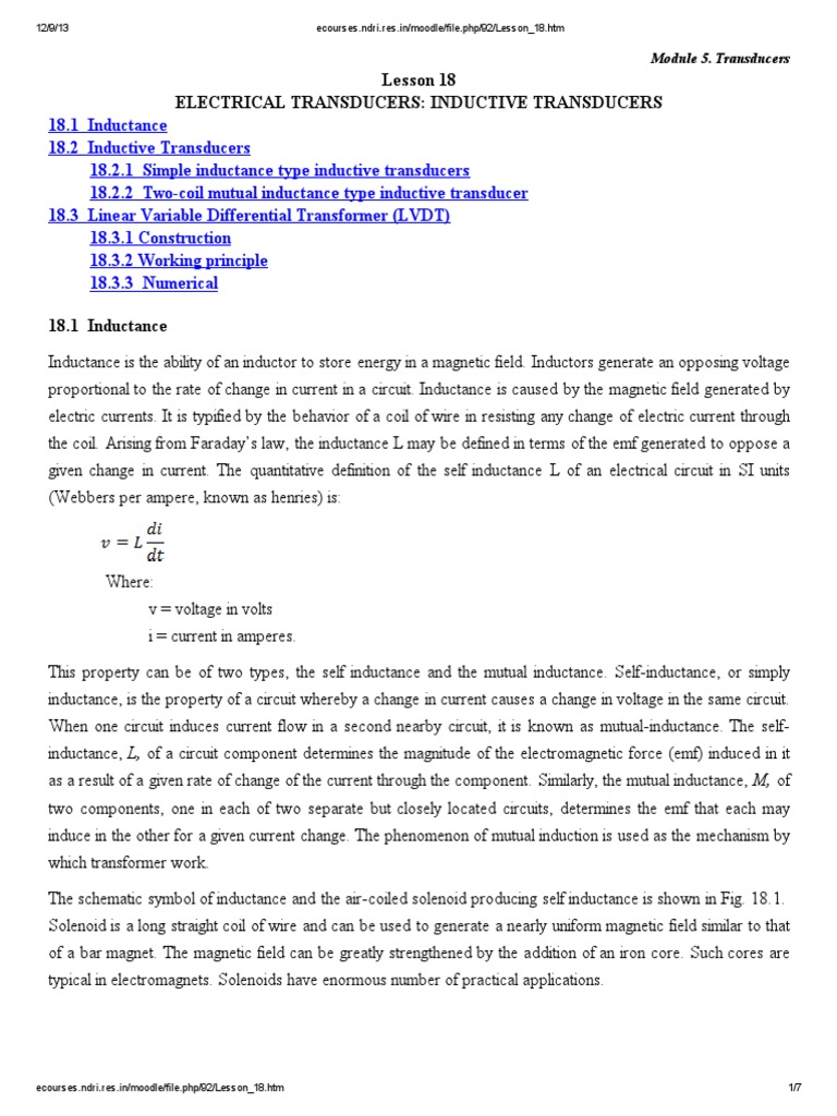 Inductive Transducers Overview | PDF | Inductance | Inductor