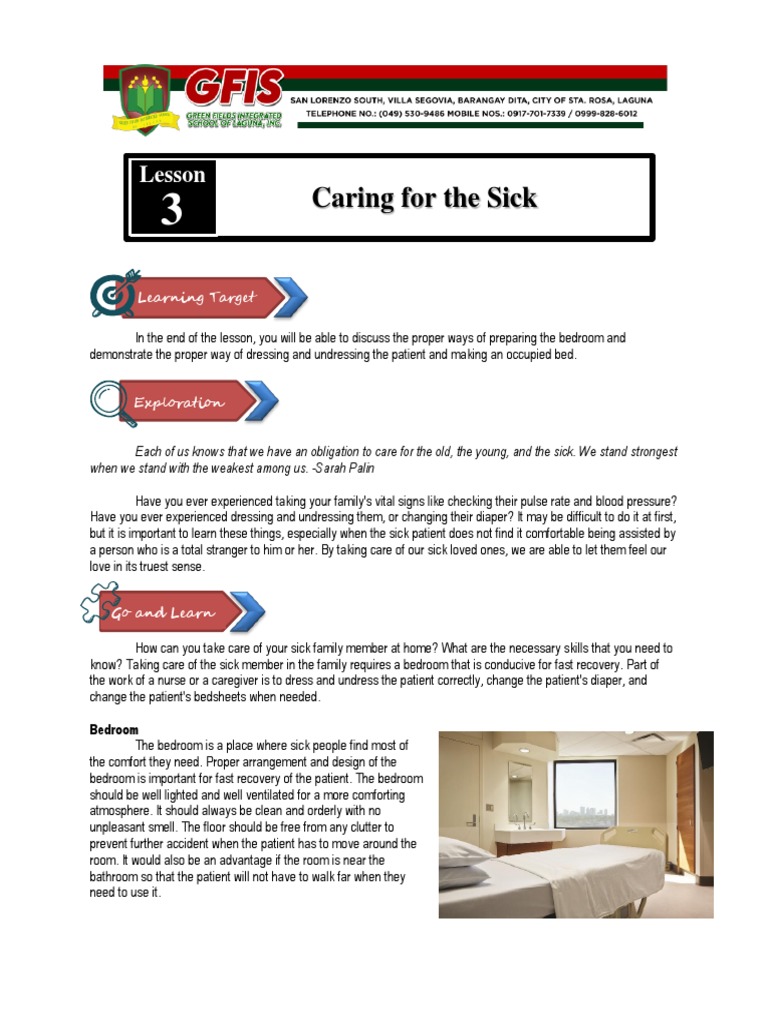 Caring for the Sick Proper Bedroom Arrangement, Bathing Techniques