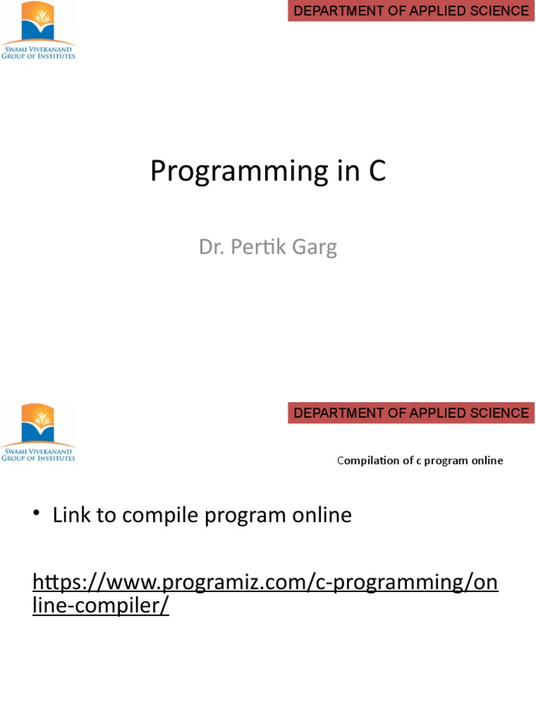 Programming in C: Dr. Pertik Garg | PDF | Integer (Computer Science ...