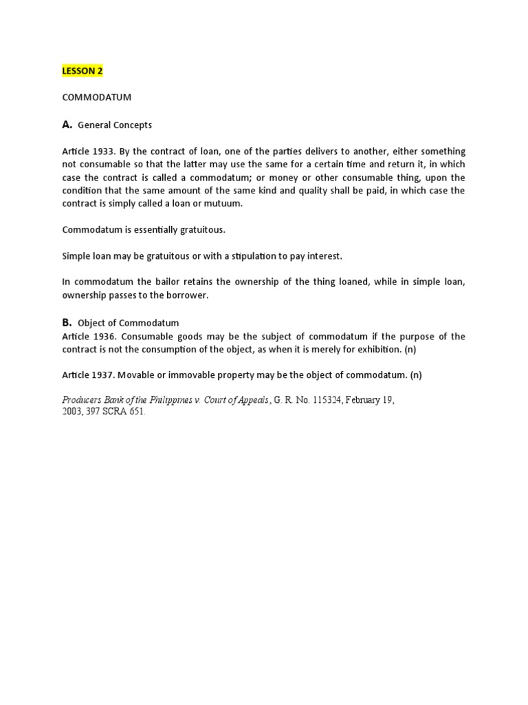 Understanding Commodatum Contracts | PDF | Social Science