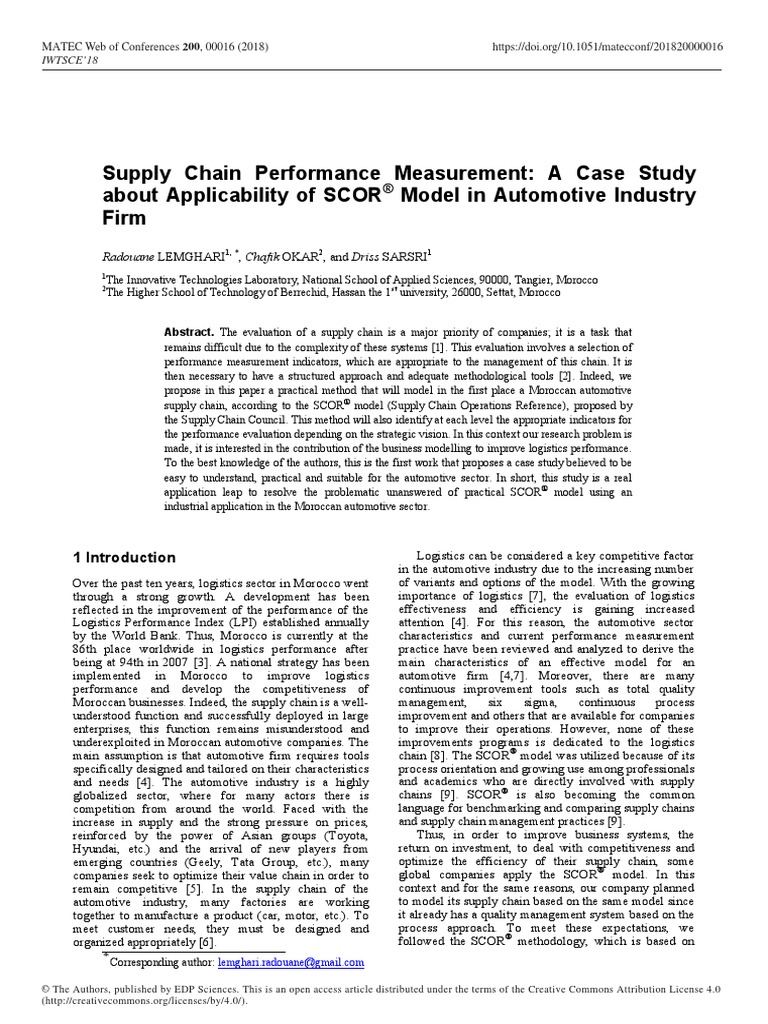 Supply Chain Performance Measurement: A Case Study About Applicability ...
