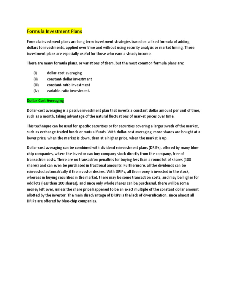 Understanding Formula Investment Plans | PDF