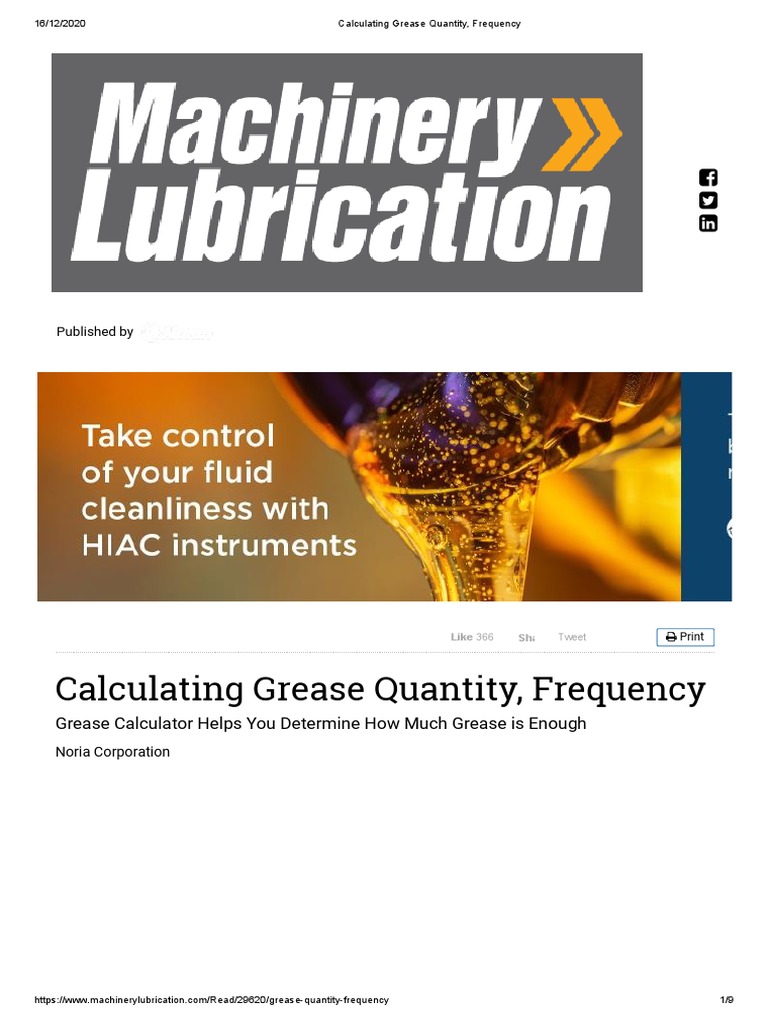 Calculating Grease Quantity, Frequency PDF Bearing (Mechanical