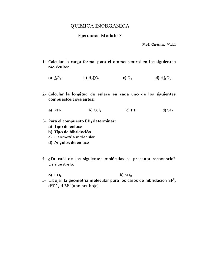 Ejercicios de Química Inorgánica Básica | PDF | Arte | Ciencia y ...