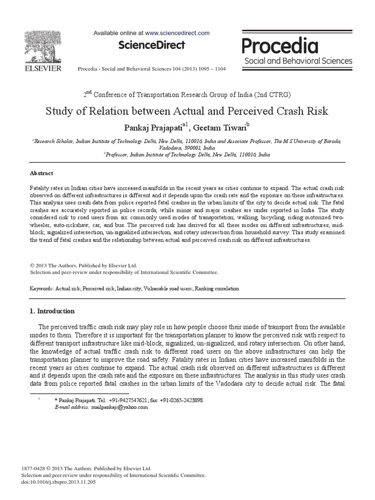 Study of Relation Between Actual and Perceived Crash Risk
