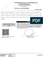 Registro Municipal de La Propiedad Del Canton Machala: No. 17589 - 2020 Certificado de No Poseer Bienes