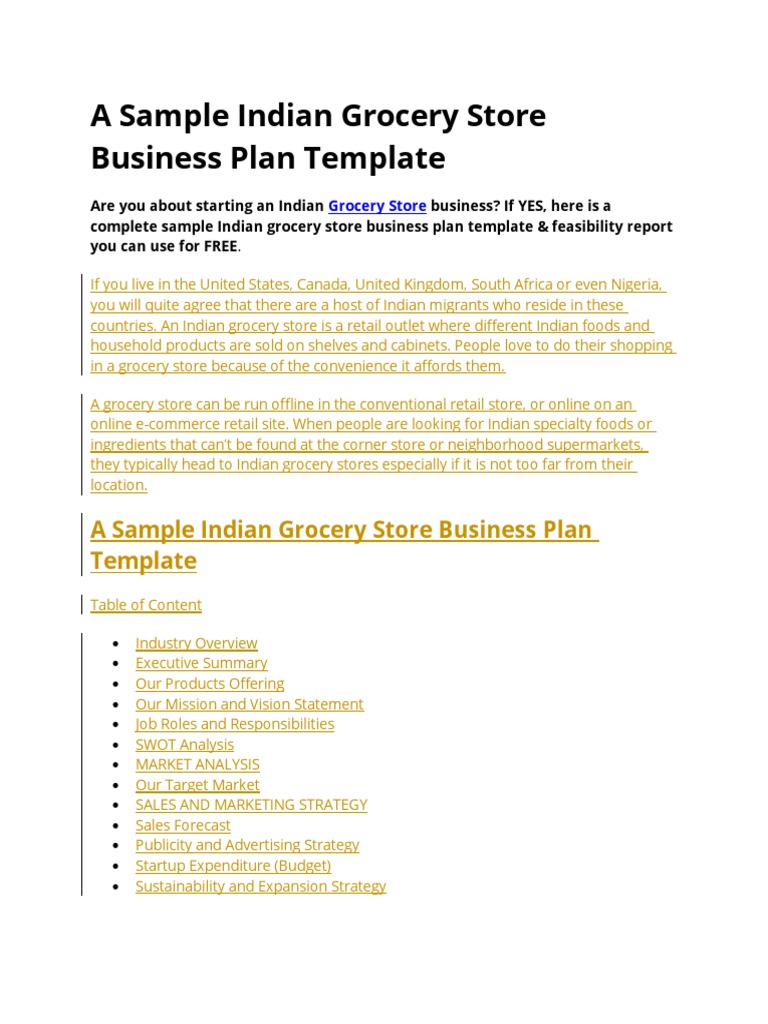 a sample indian grocery store business plan template pdf grocery store retail