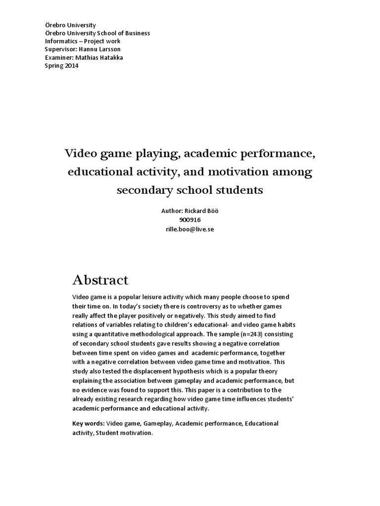 Video Game Playing, Academic Performance, Educational Activity, and ...