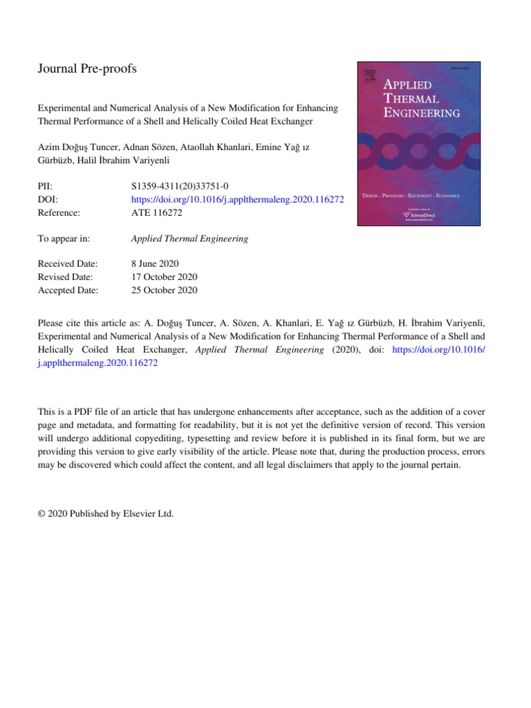 Journal Pre-Proofs: Applied Thermal Engineering | PDF | Heat Exchanger ...