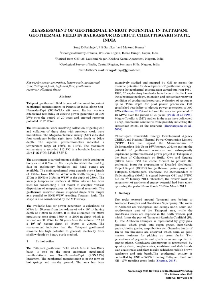 Tattapani Geothermal Energy Potential | PDF | Geothermal Energy | Borehole