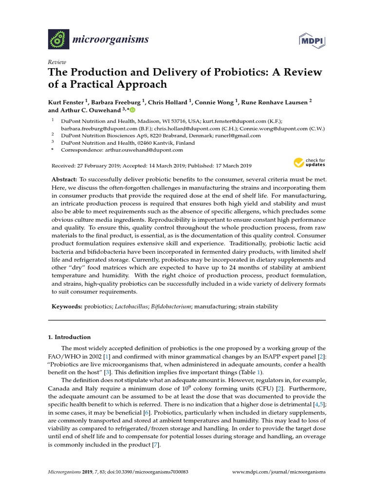 The Production and Delivery of Probiotics A Review | PDF | Freeze ...