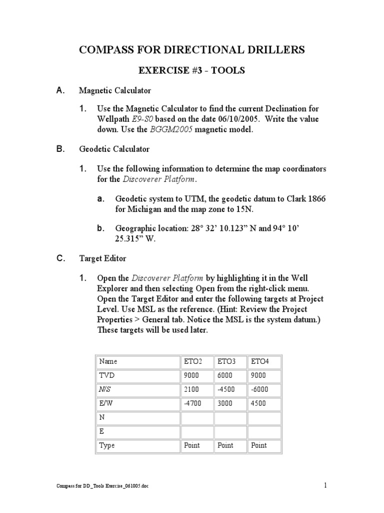 Directional Drilling Tools Exercise Guide | PDF | Geodesy | Compass