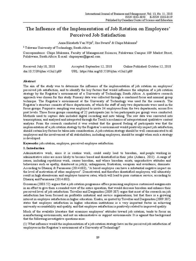 The Influence of The Implementation of Job Rotatio | PDF | Job ...