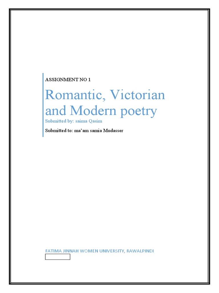 Romantic, Victorian and Modern Poetry Assignment No 1 PDF William Blake Poetry
