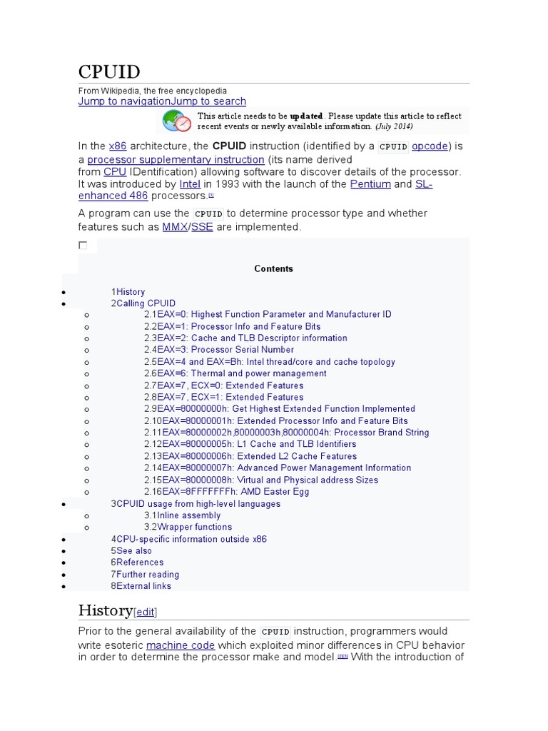 Cpuid: History | PDF | Intel | Office Equipment