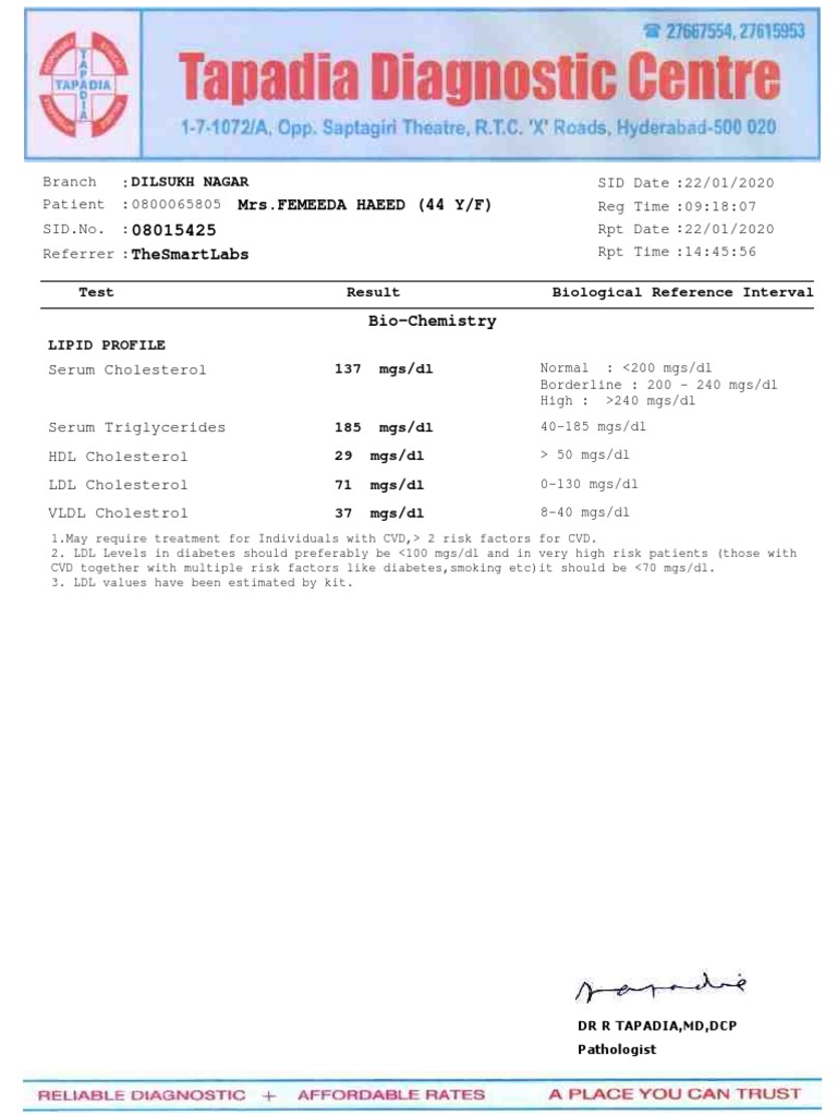 Lipid Profile and Blood Test Results | PDF | Cholesterol | Low Density ...