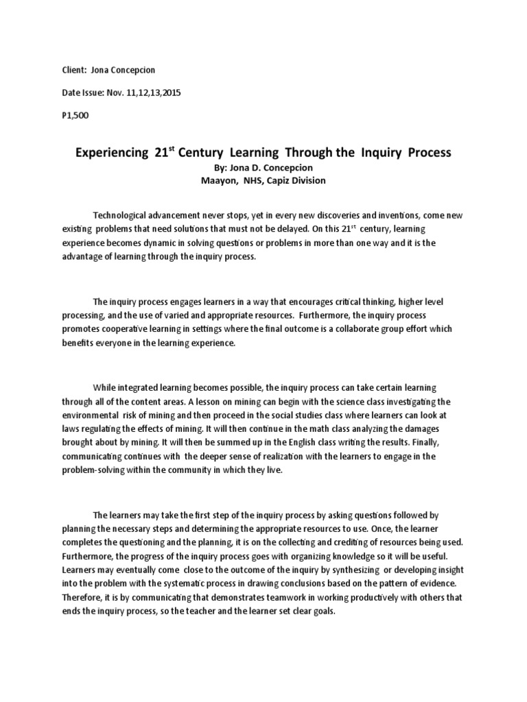Experiencing 21 Century Learning Through The Inquiry Process | PDF ...