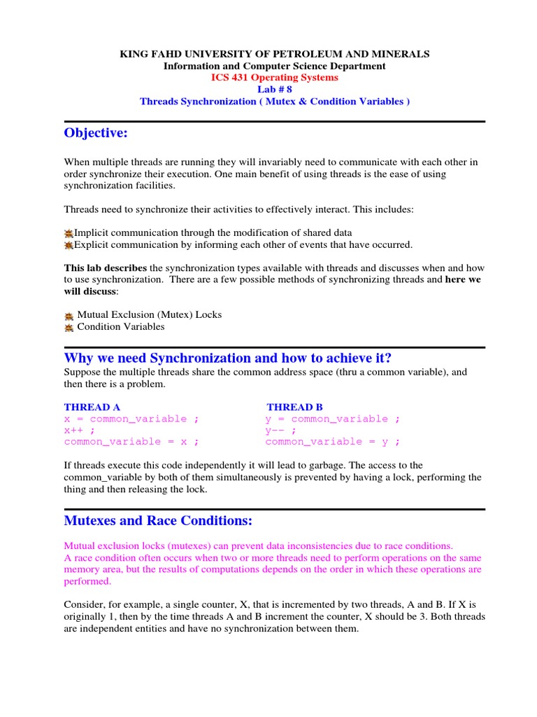 Objective Lab 8 Threads Synchronization (Mutex & Condition