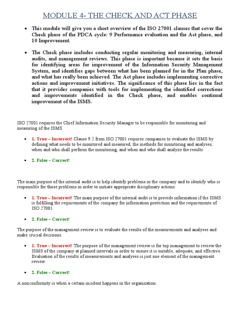 Module 5 - The Check and Act Phases | PDF | Information Security ...