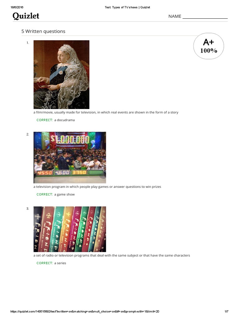 Test Types of TV Shows Quizlet PDF Television Reality Television