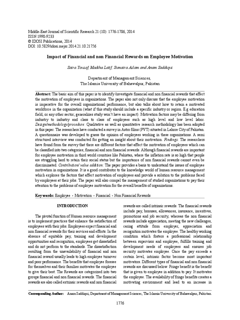 Impact of Financial and Non Financial Rewards On Employee Motivation ...