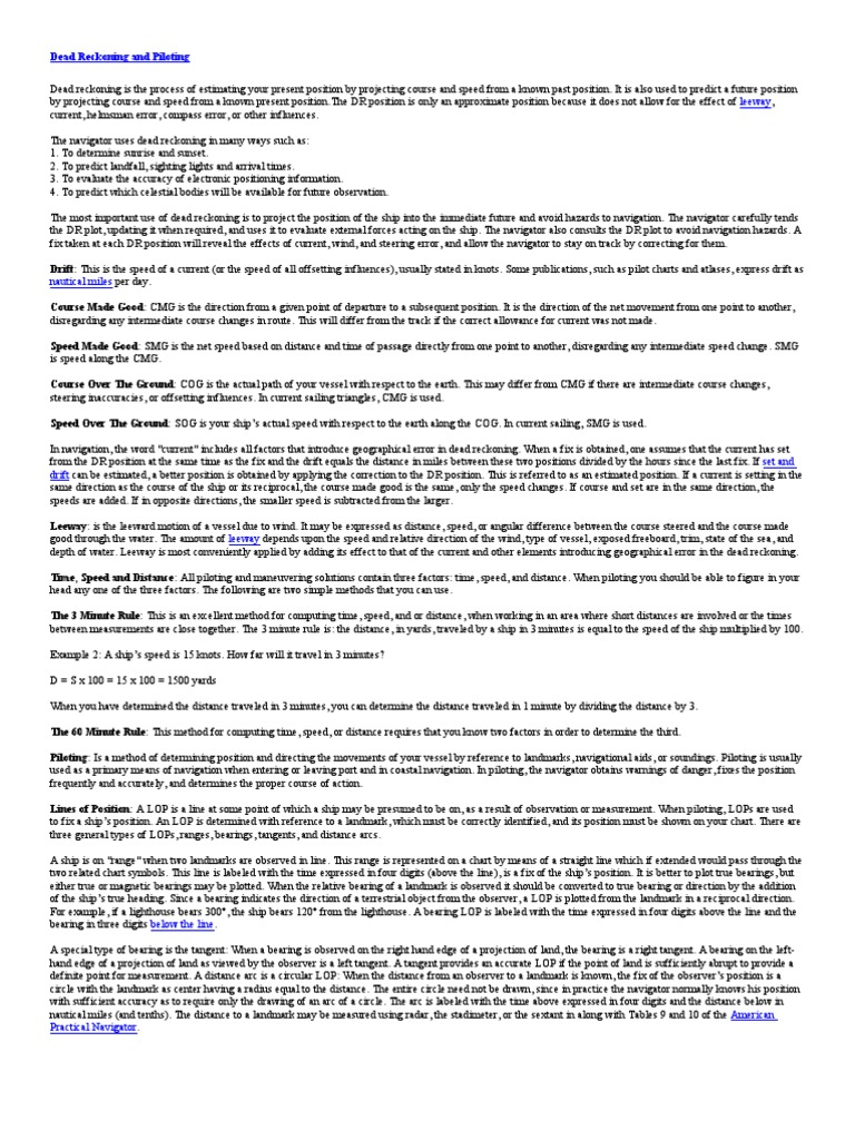 Dead Reckoning and Piloting PDF Navigation Water Transport