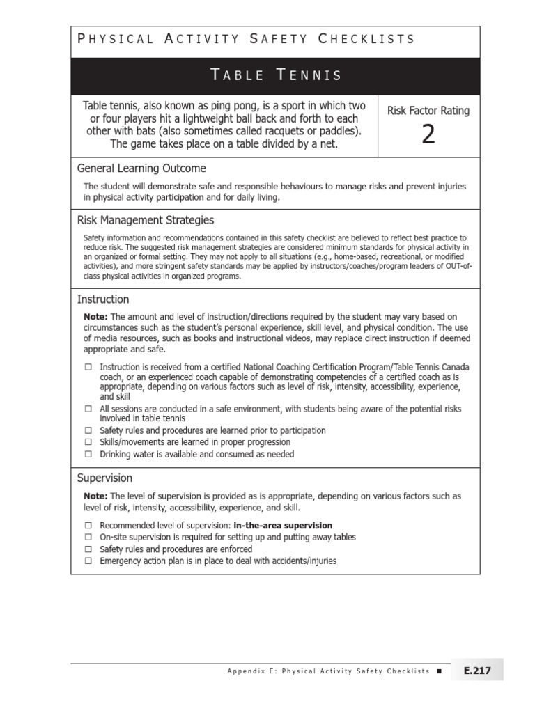 Safety and Risk Ping Pong | PDF | Table Tennis | Risk