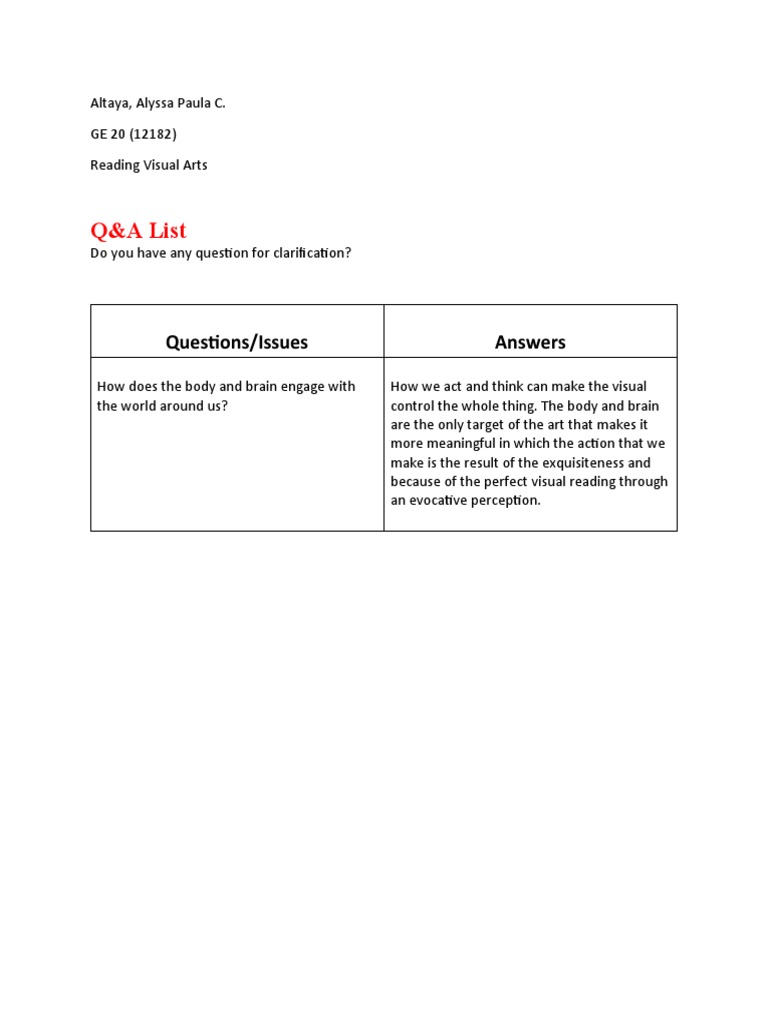Q&A List: Questions/Issues Answers | PDF | Career & Growth | Self ...