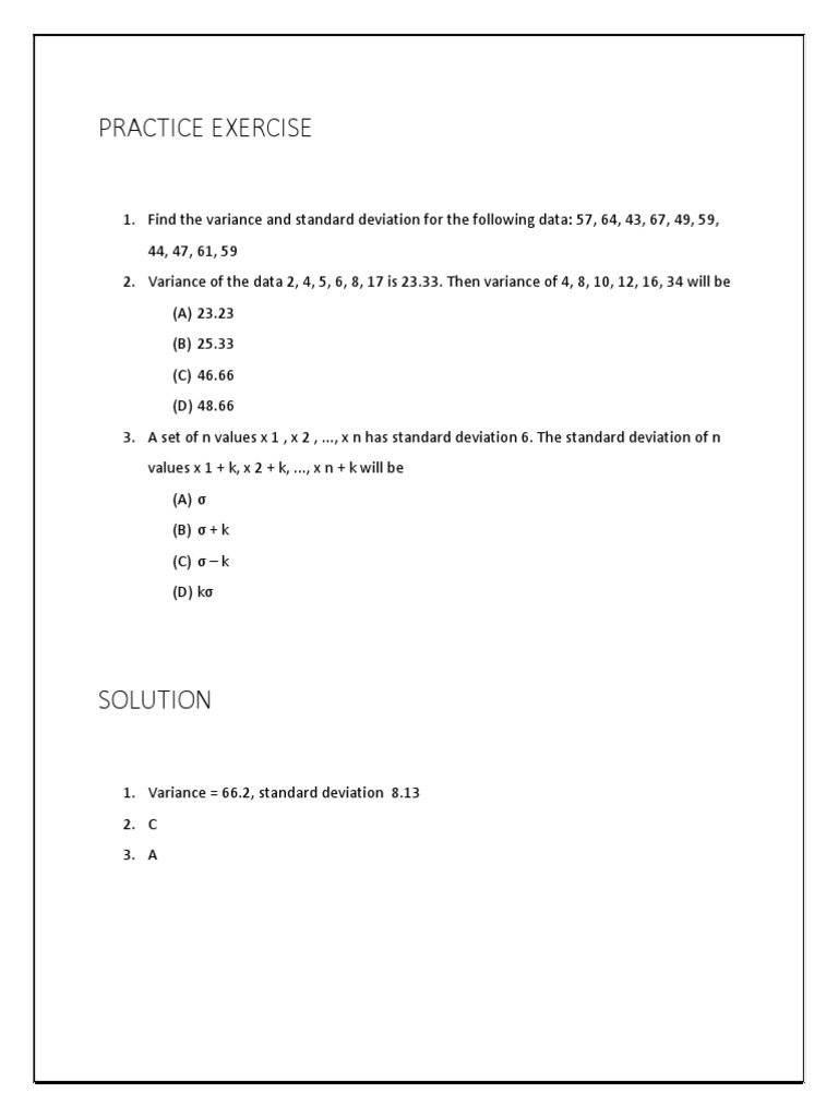 Variance and Standard Deviation Practice | PDF
