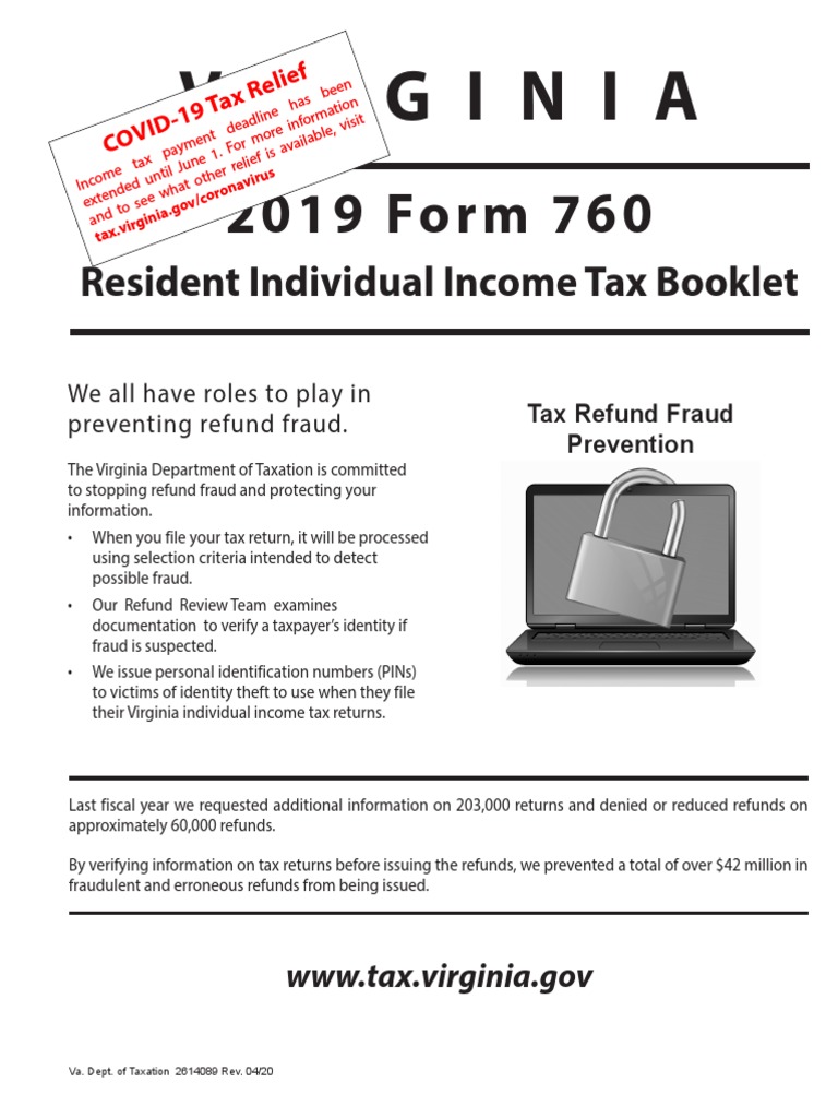 Virginia 2019 Form 760 Tax Guide | PDF | Tax Refund | Tax Deduction