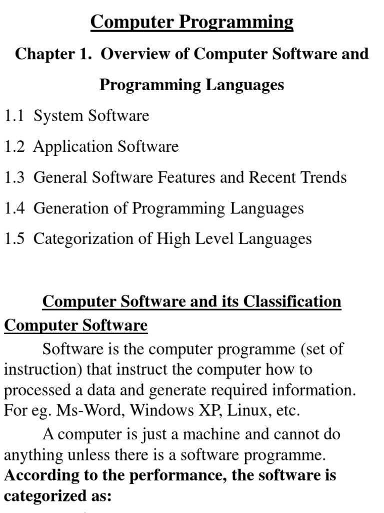 Computer Programming: Chapter 1. Overview of Computer Software and ...