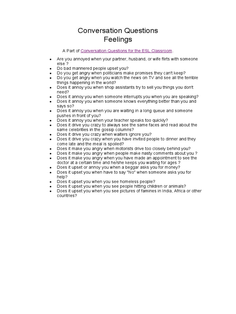 Conversation Questions Feelings | PDF | Self-Improvement | Lifestyle