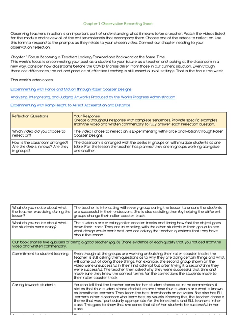 Chapter 1 Video Response | PDF | Classroom | Teachers
