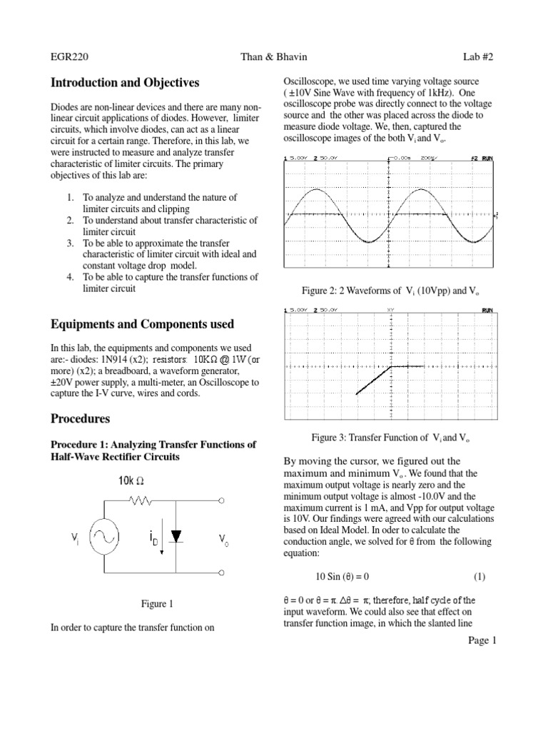 Eletronics Lab Report Diodes Transfer Function PDF Electrical