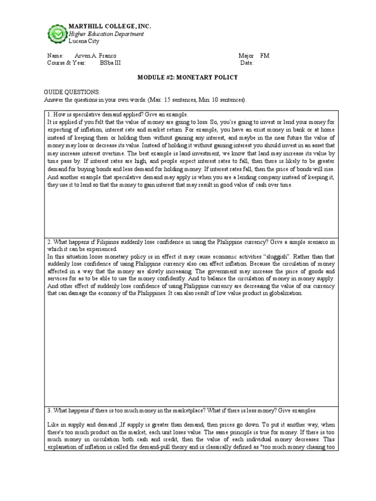 Lesson 2 Monetary Policy | PDF | Money | Inflation
