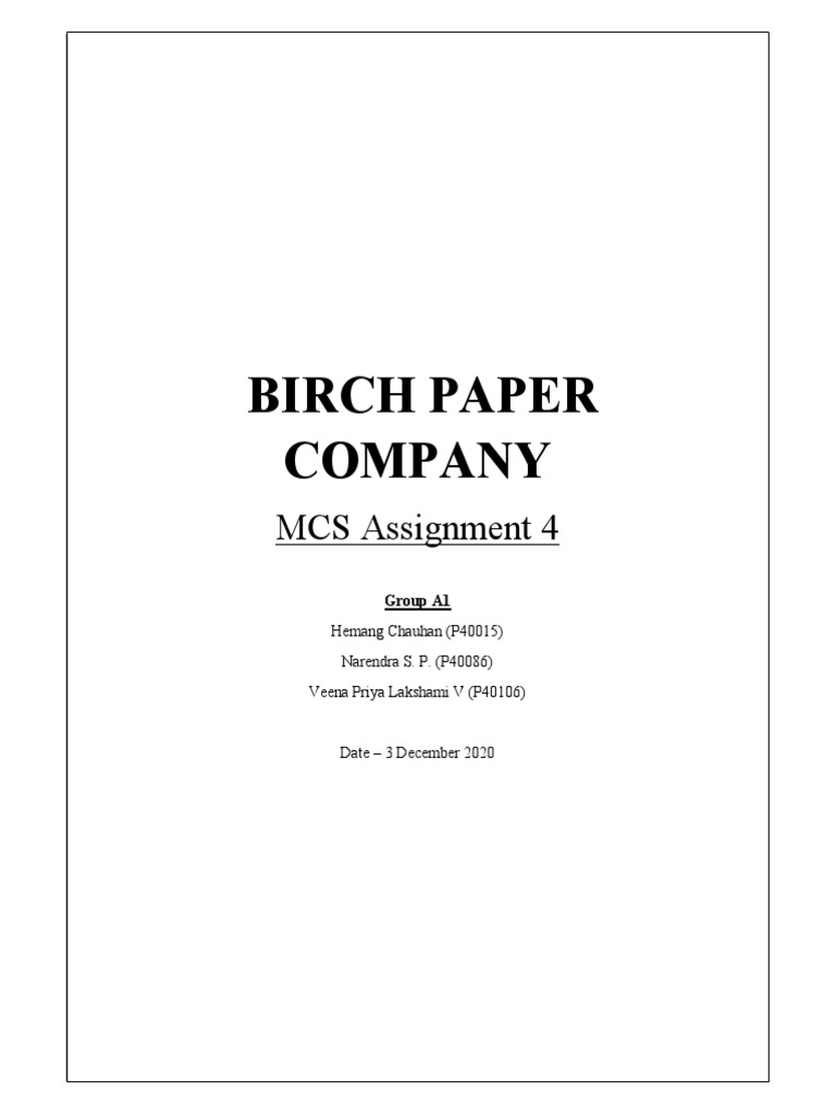 Birch Paper Company Case Analysis MCS PDF Pricing Profit (Economics)