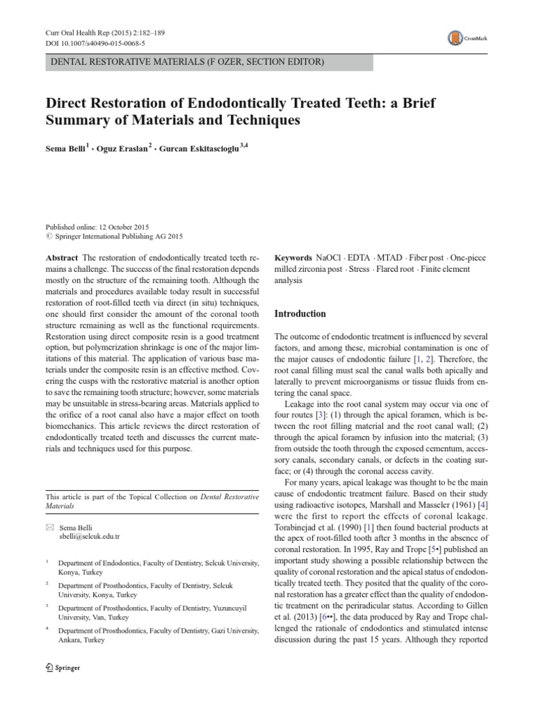 Direct Restoration of Endodontically Treated Teeth A Brief Sumary of ...