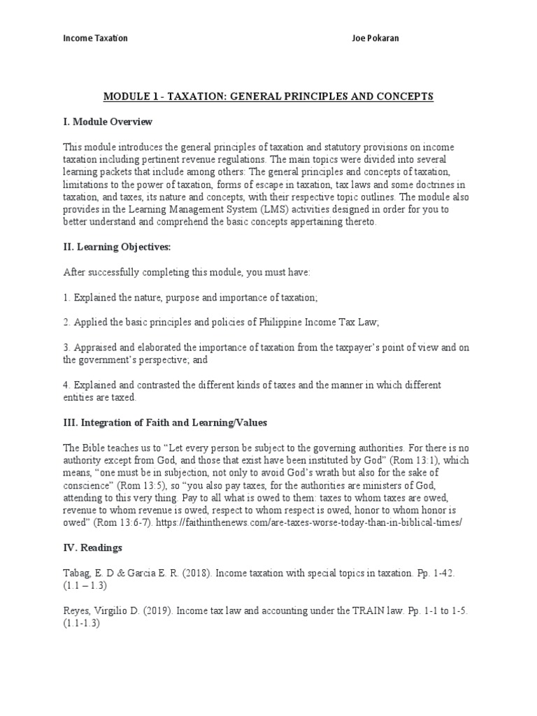 Income Taxation Module 1 Pdf Taxpayer Progressive Tax